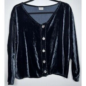 CP Shades Womens Small Navy Blue Velvet Button Up Cardigan Blouse Rayon SF